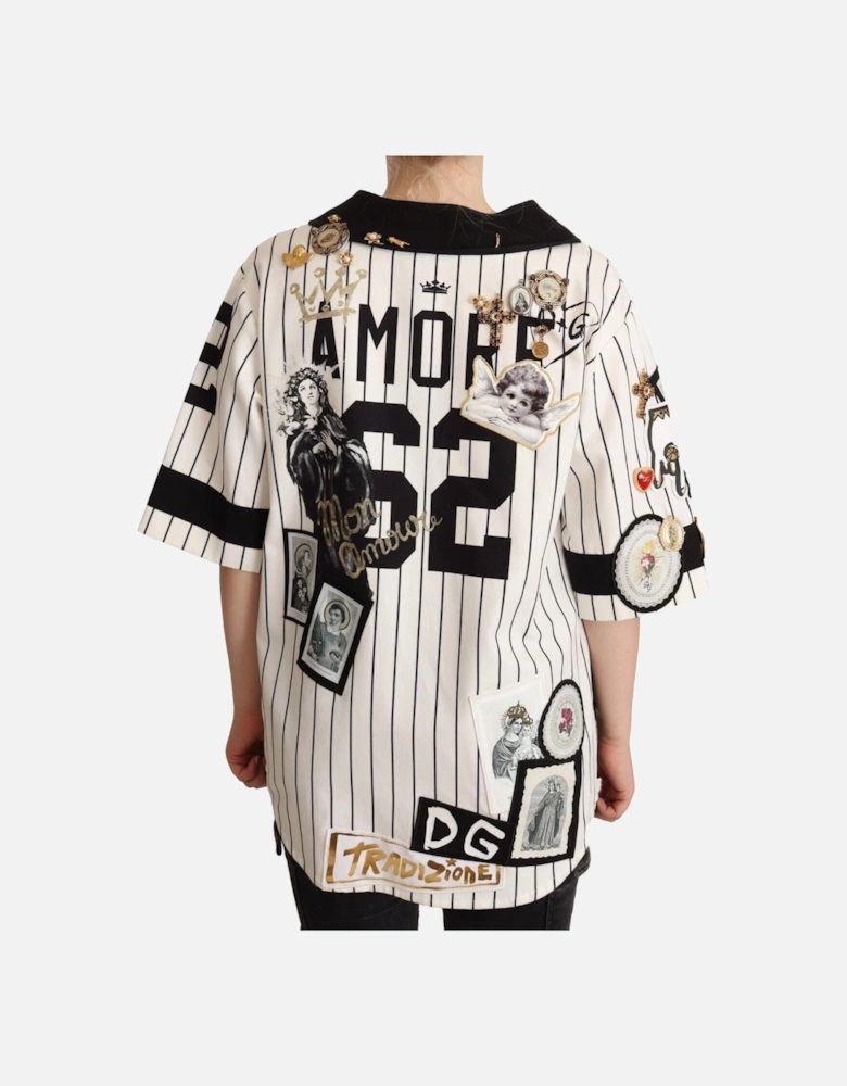 Dolce Gabbana Baseball Shirt Short Sleeves Women - Blackwhite T-Shirts