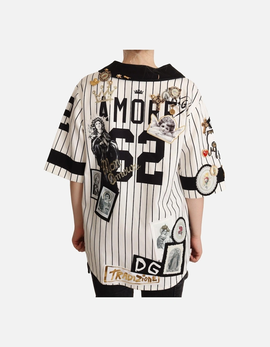 Dolce Gabbana Baseball Shirt Short Sleeves Women - Blackwhite T-Shirts