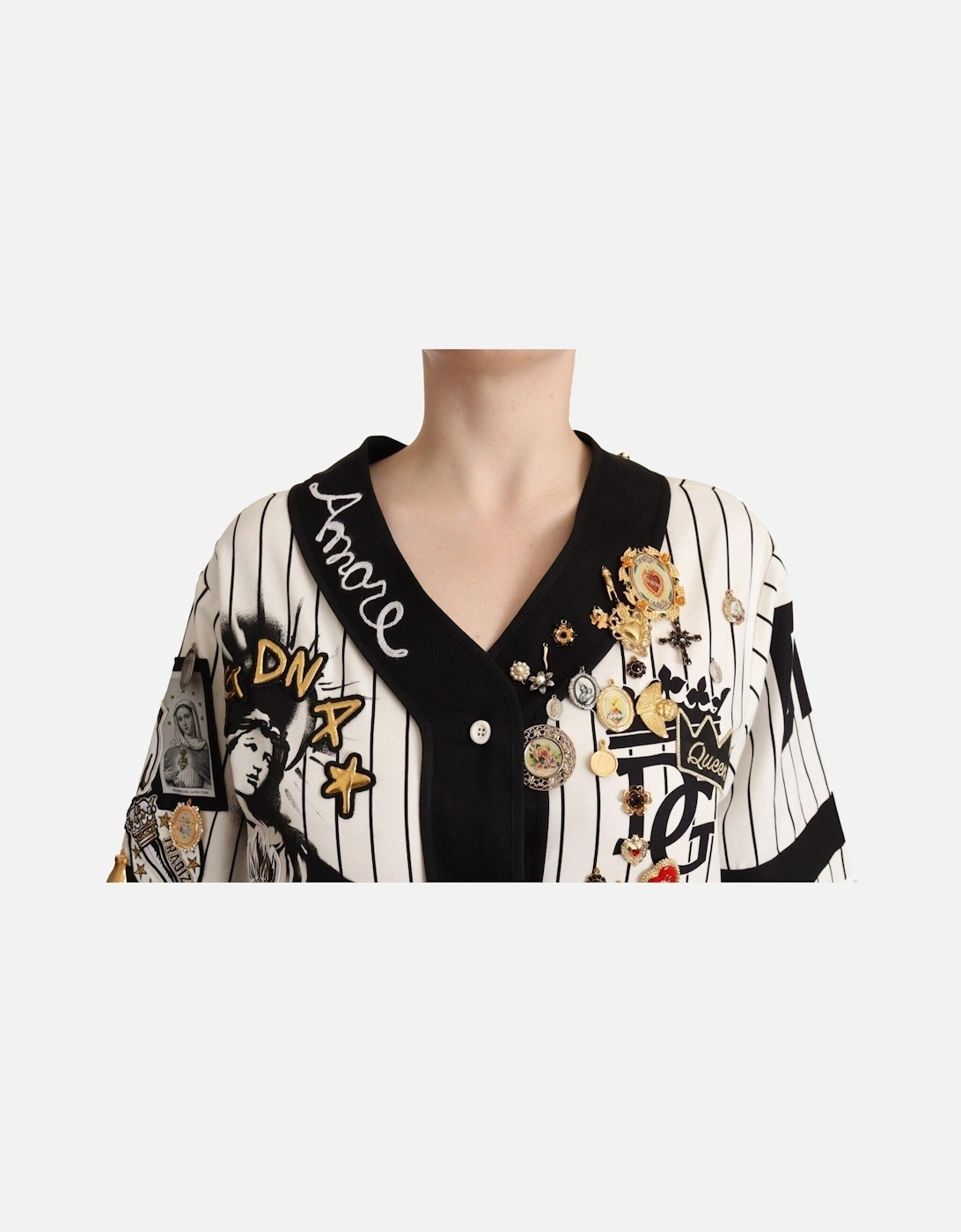 Dolce Gabbana Baseball Shirt Short Sleeves Women - Blackwhite T-Shirts