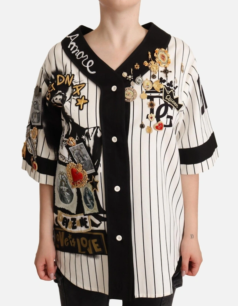 Dolce Gabbana Baseball Shirt Short Sleeves Women - Blackwhite T-Shirts