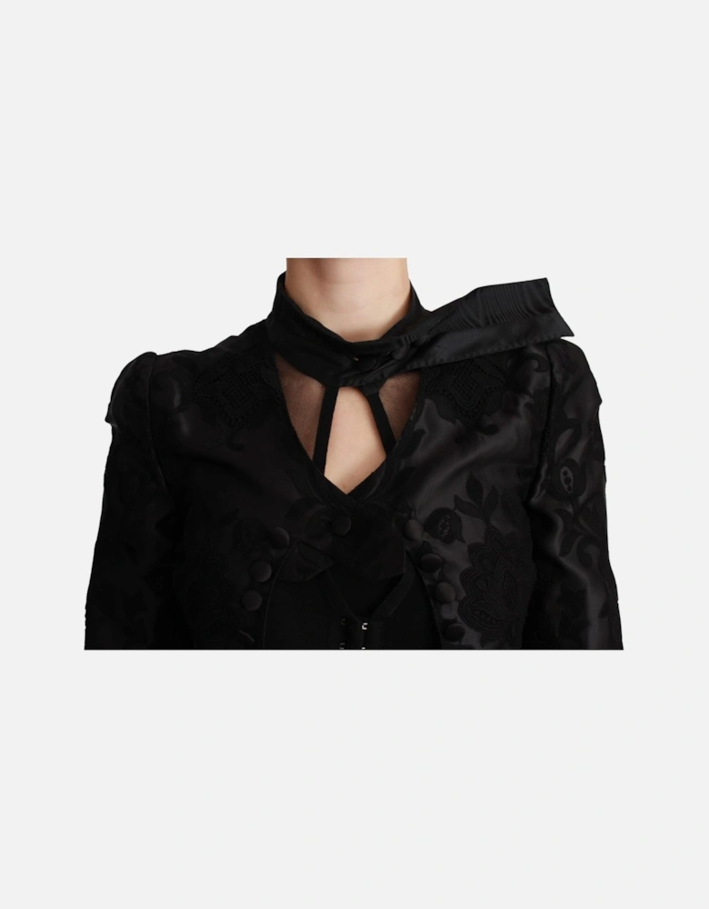 Floral Embroidered Blazer Jacket Women - Black Suits