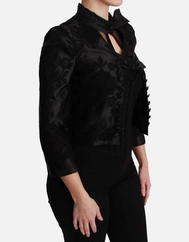 Floral Embroidered Blazer Jacket Women - Black Suits