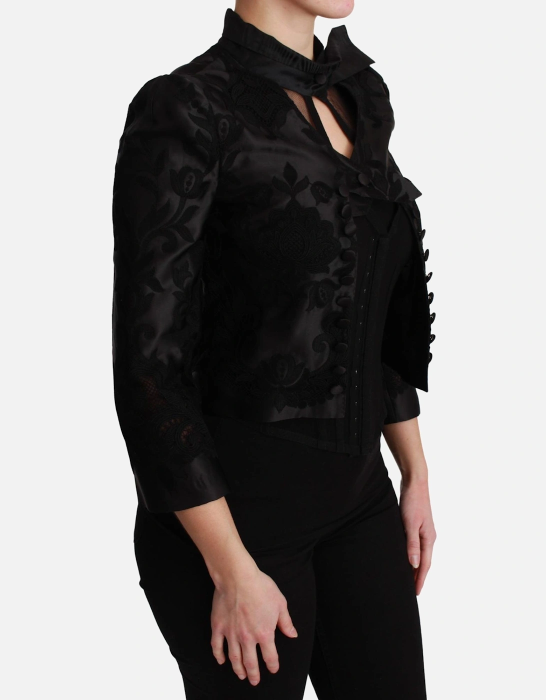 Floral Embroidered Blazer Jacket Women - Black Suits