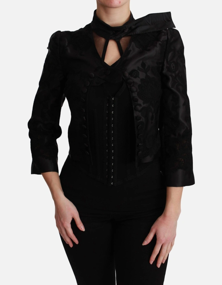 Floral Embroidered Blazer Jacket Women - Black Suits