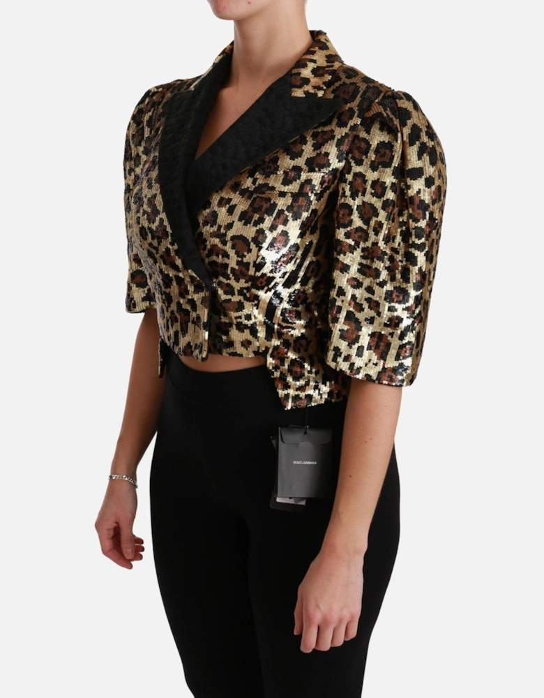 Dolce Gabbana Sequin Leopard Jacket Short Sleeves Women - Gold Jackets