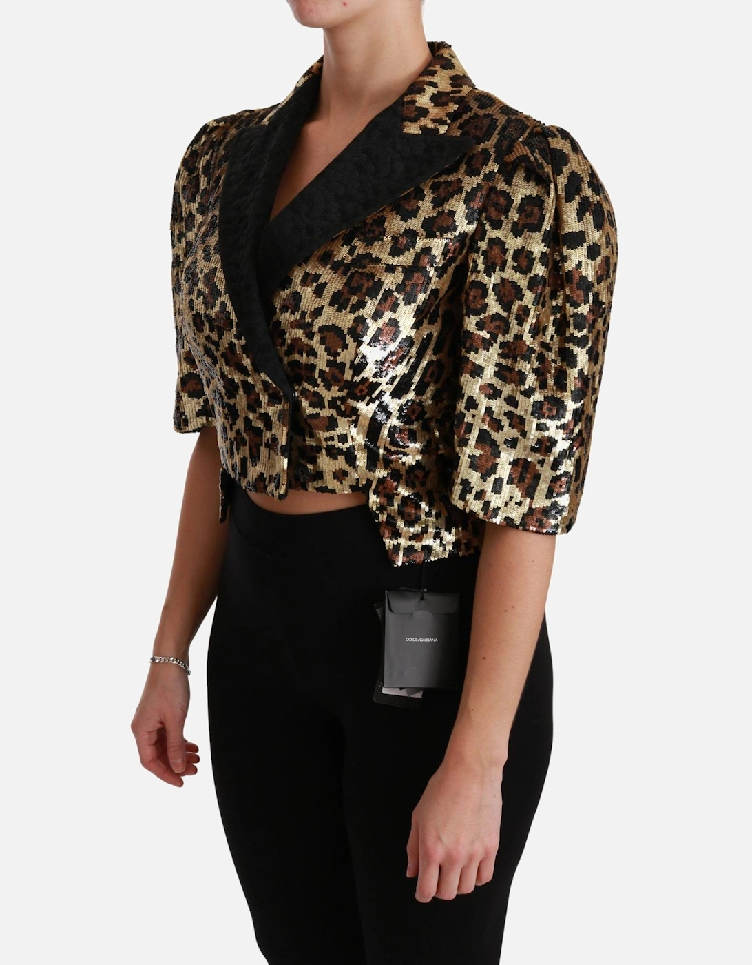 Dolce Gabbana Sequin Leopard Jacket Short Sleeves Women - Gold Jackets