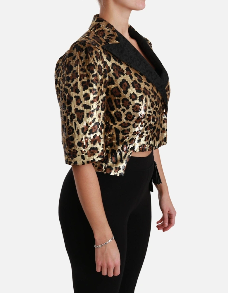 Dolce Gabbana Sequin Leopard Jacket Short Sleeves Women - Gold Jackets