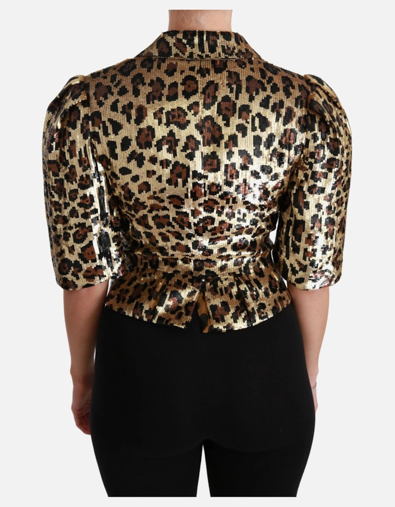Dolce Gabbana Sequin Leopard Jacket Short Sleeves Women - Gold Jackets