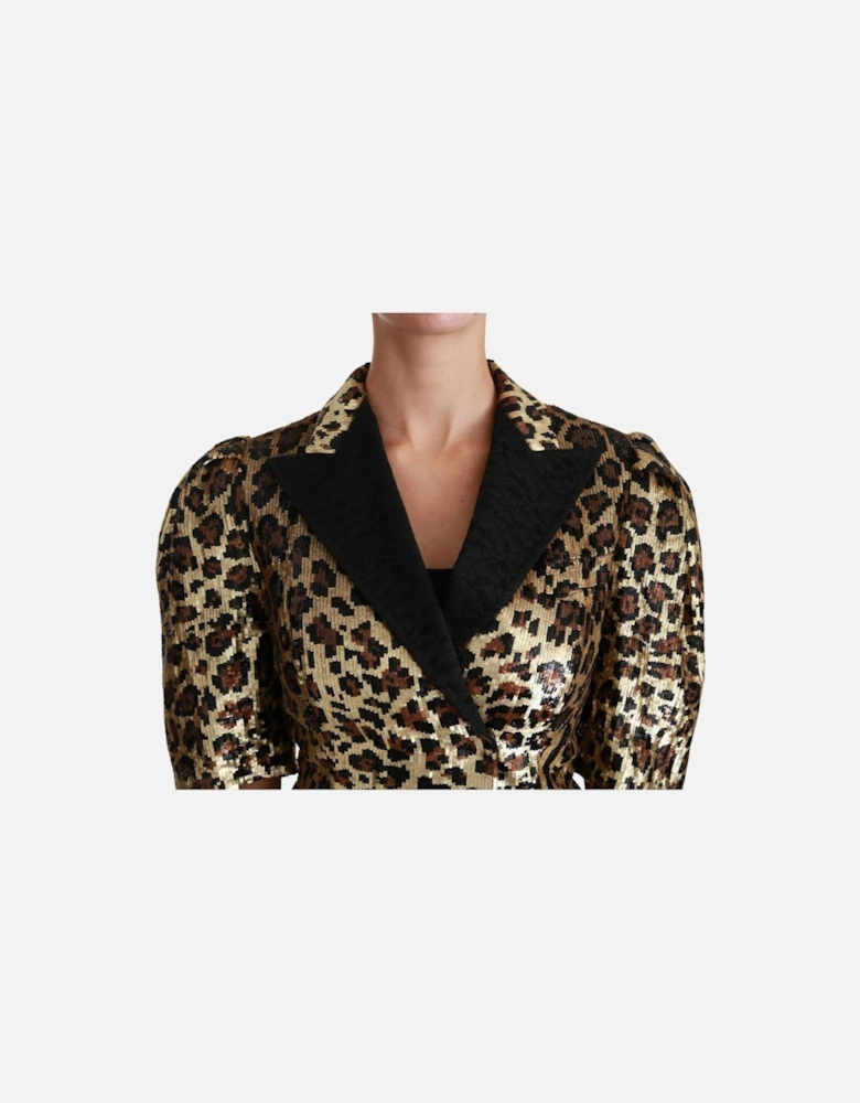 Dolce Gabbana Sequin Leopard Jacket Short Sleeves Women - Gold Jackets