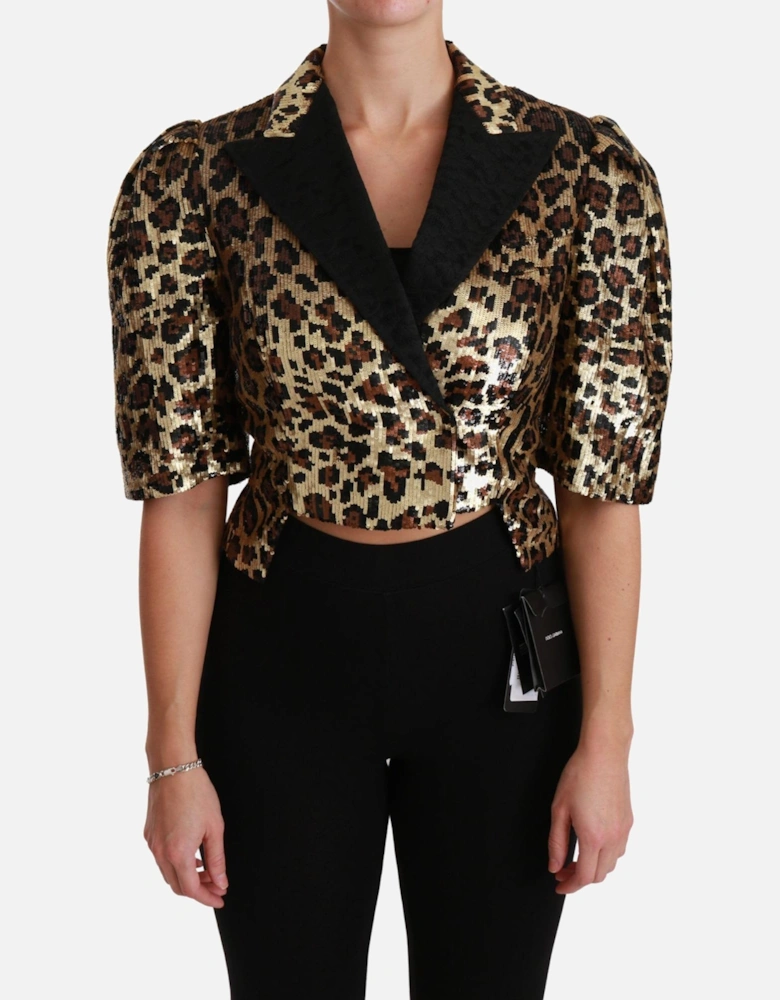 Dolce Gabbana Sequin Leopard Jacket Short Sleeves Women - Gold Jackets