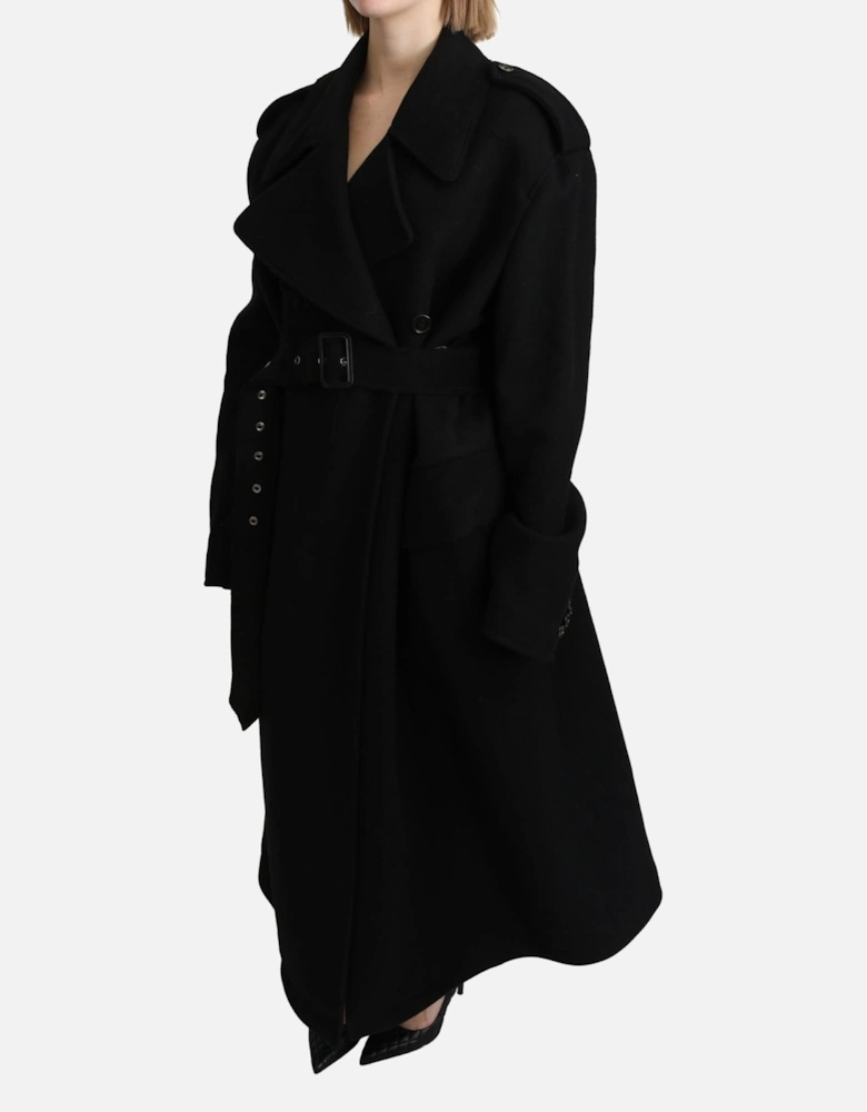 Dolce Gabbana Belted Wool Coat Black Women Jackets