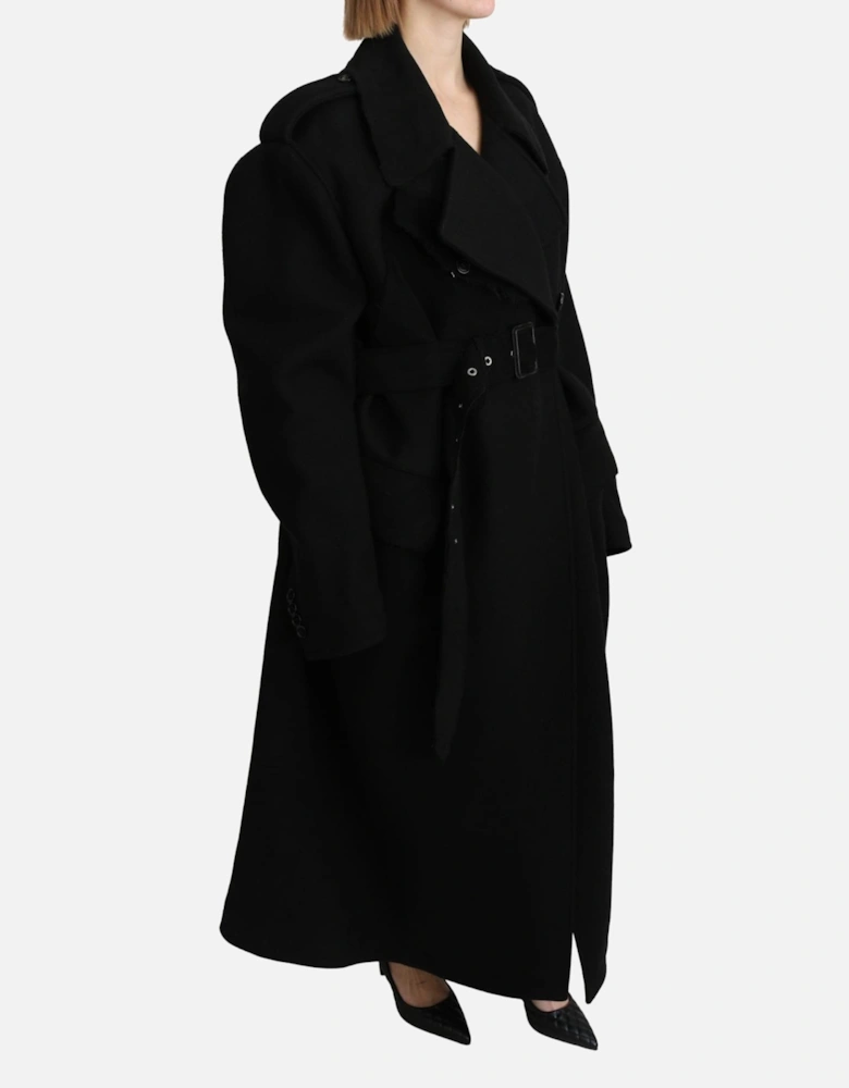 Dolce Gabbana Belted Wool Coat Black Women Jackets