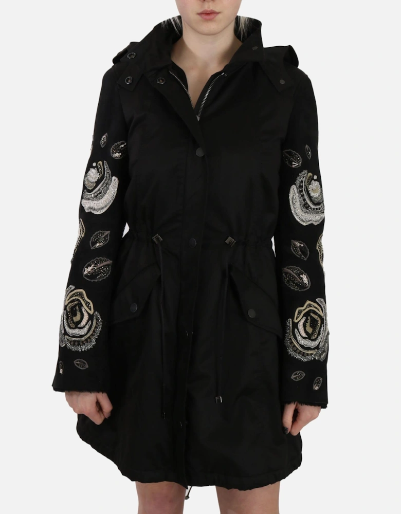 Embellished Parka Rose Embroidery Women - Black Jackets