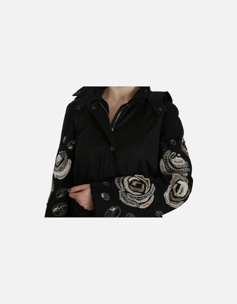 Embellished Parka Rose Embroidery Women - Black Jackets