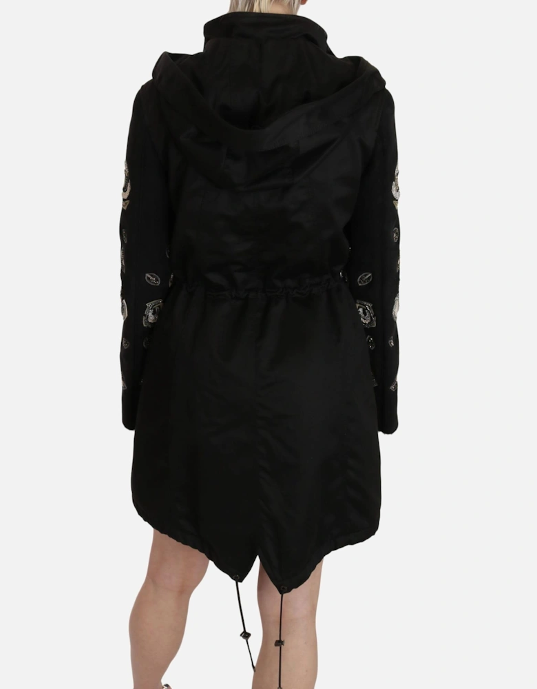 Embellished Parka Rose Embroidery Women - Black Jackets