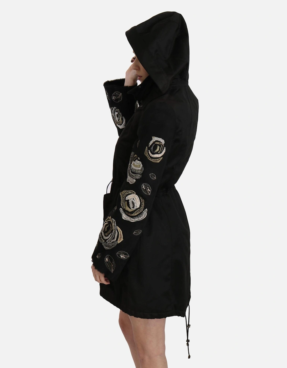 Embellished Parka Rose Embroidery Women - Black Jackets