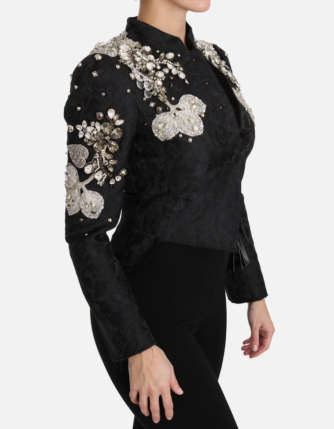 Embellished Brocade Jacket Black Women Jackets