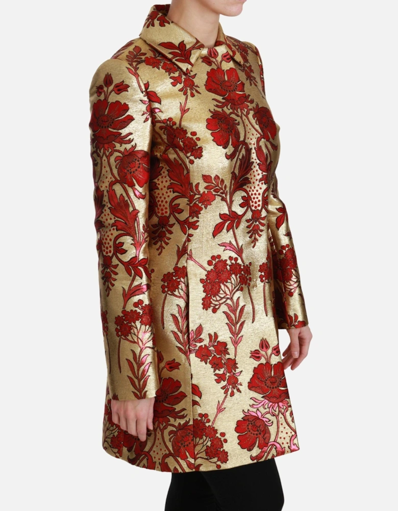 Floral Brocade Coat Red Gold Women Jackets