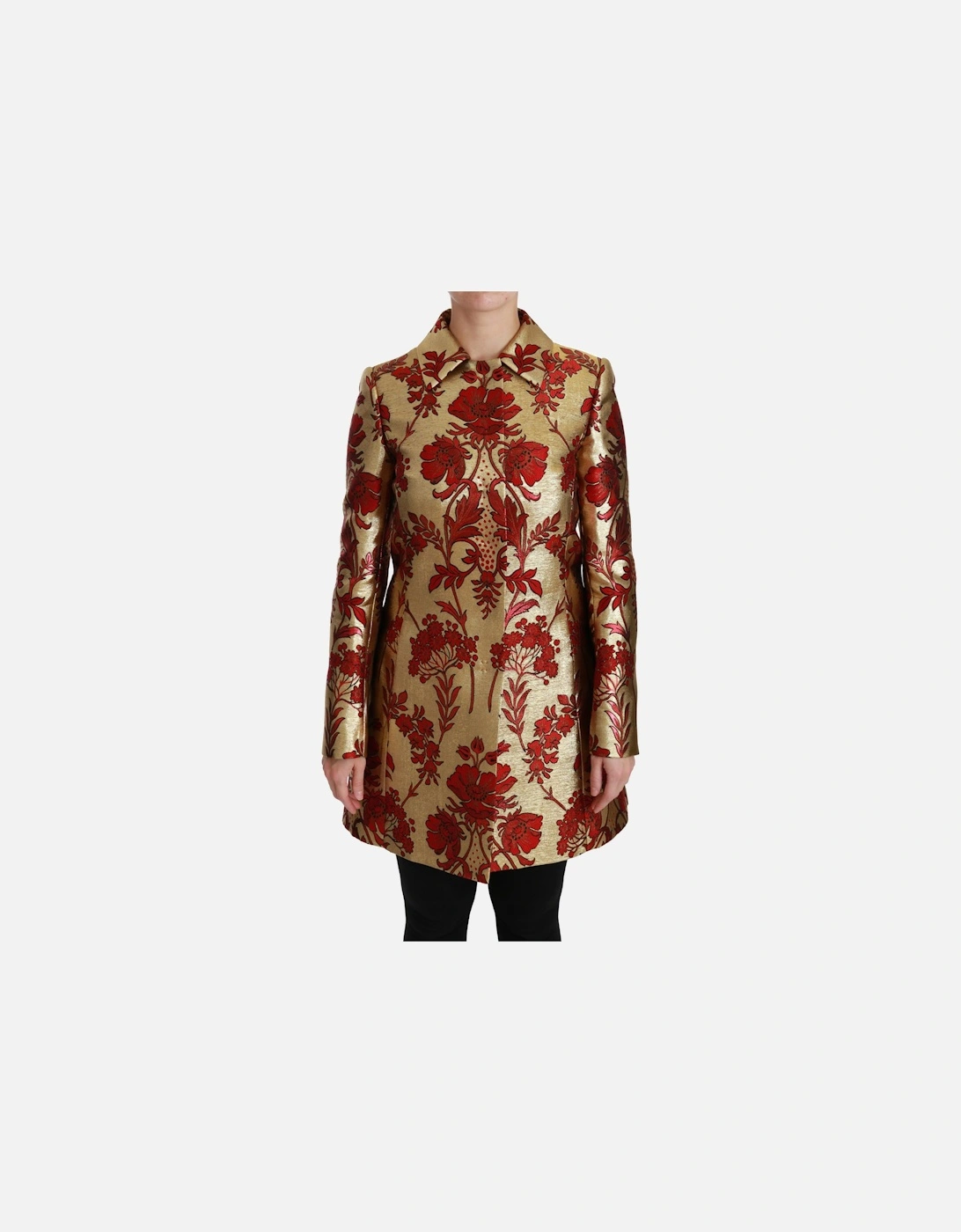 Floral Brocade Coat Red Gold Women Jackets, 7 of 6