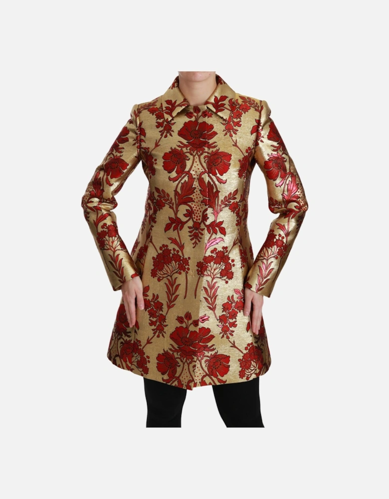 Floral Brocade Coat Red Gold Women Jackets