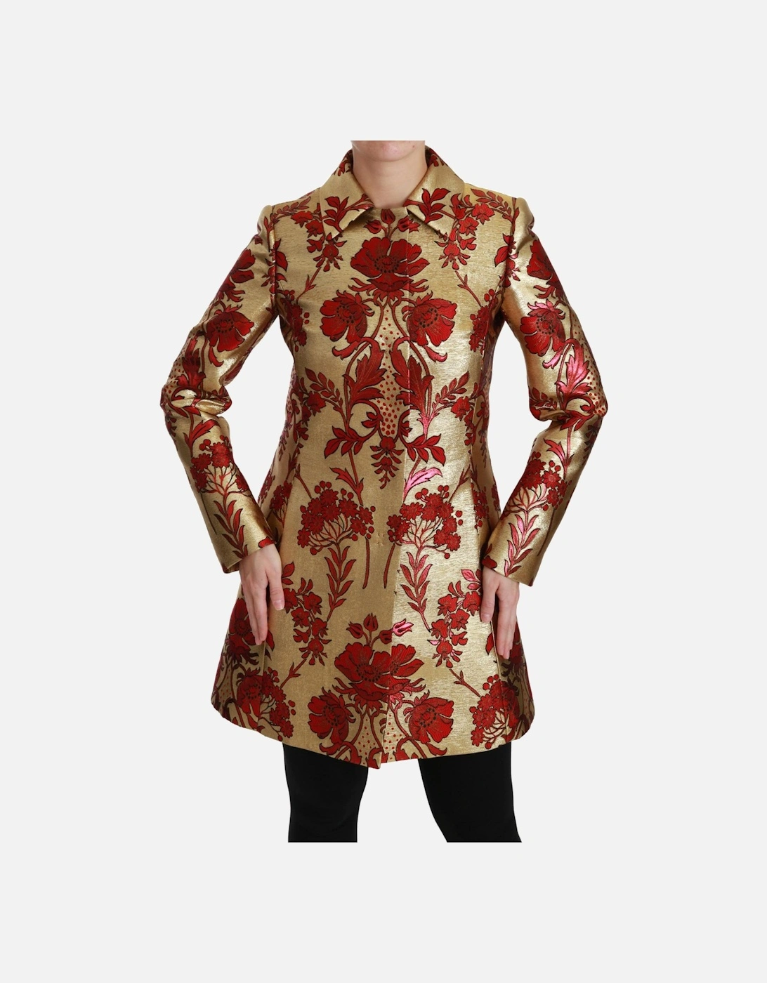 Floral Brocade Coat Red Gold Women Jackets
