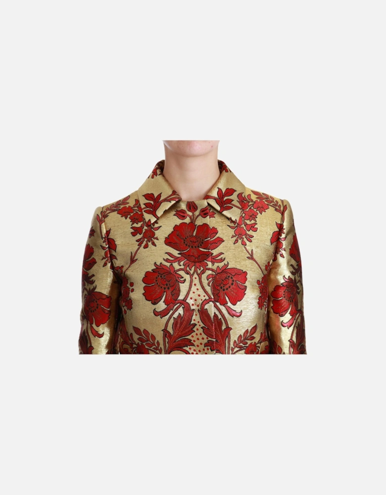 Floral Brocade Coat Red Gold Women Jackets