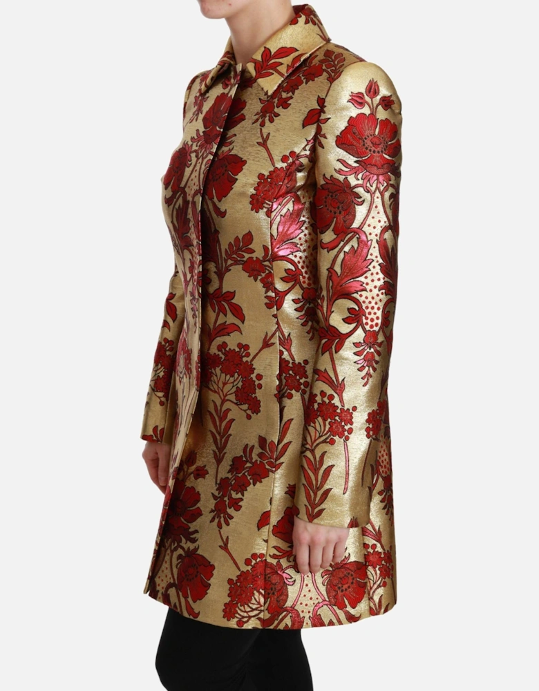Floral Brocade Coat Red Gold Women Jackets