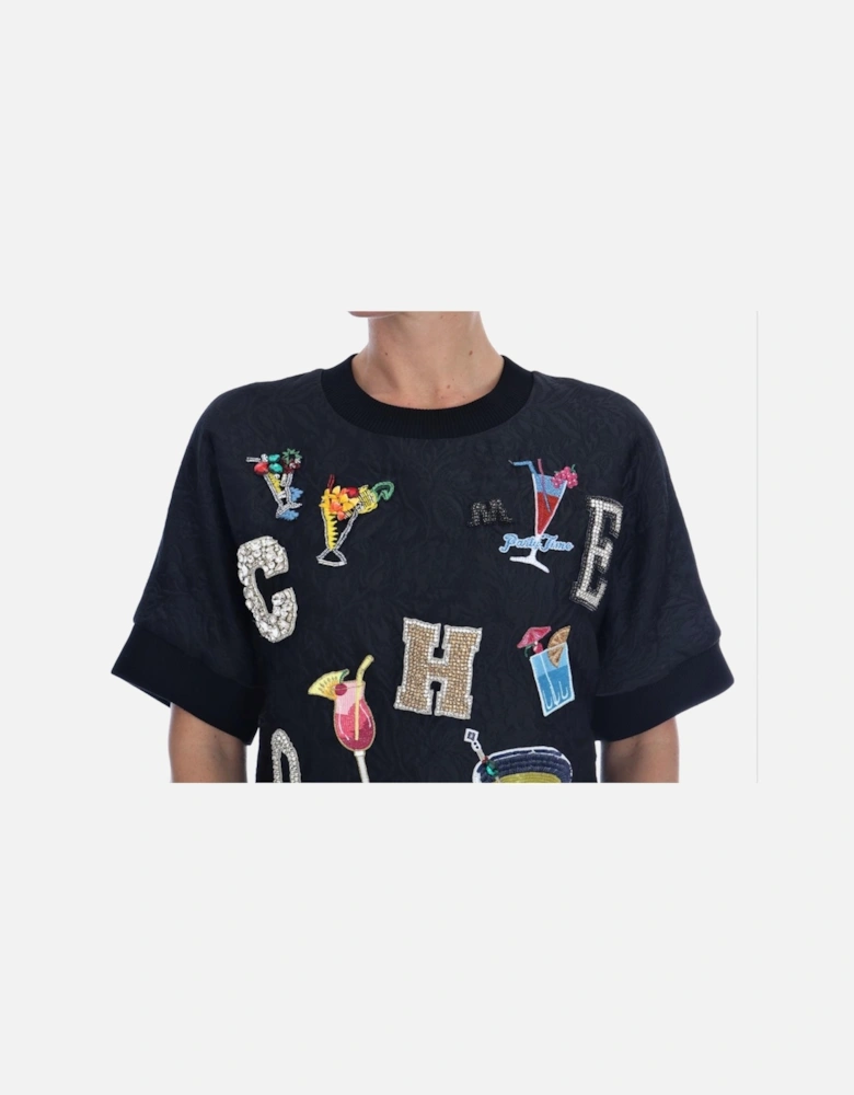 Cocktail Pullover Embroidered Sweater Women - Black