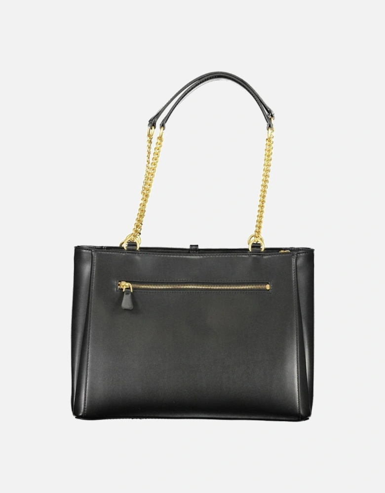 Chain Handle Three-Compartment Bag with External Pocket Women - Black
