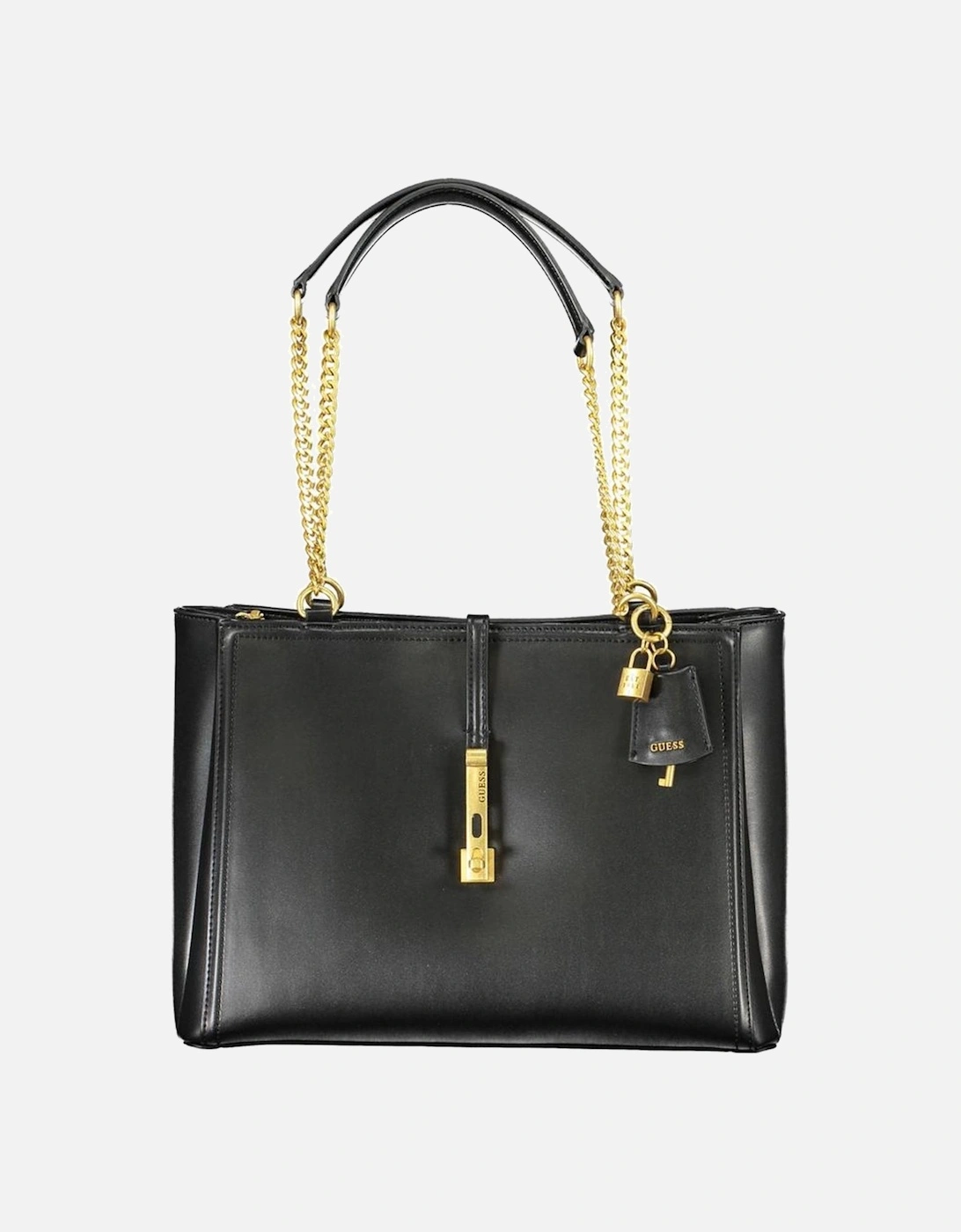 Chain Handle Three-Compartment Bag with External Pocket Women - Black, 4 of 3