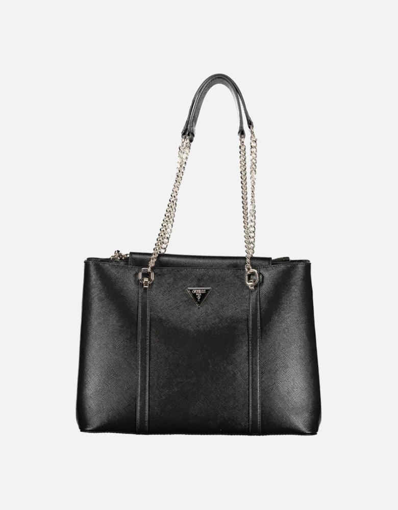 Contrasting Detail Snap Closure Bag with Two Compartments and Pockets