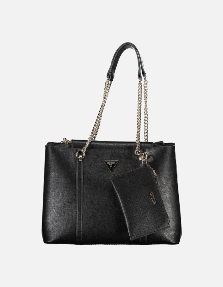 Contrasting Detail Snap Closure Bag with Two Compartments and Pockets
