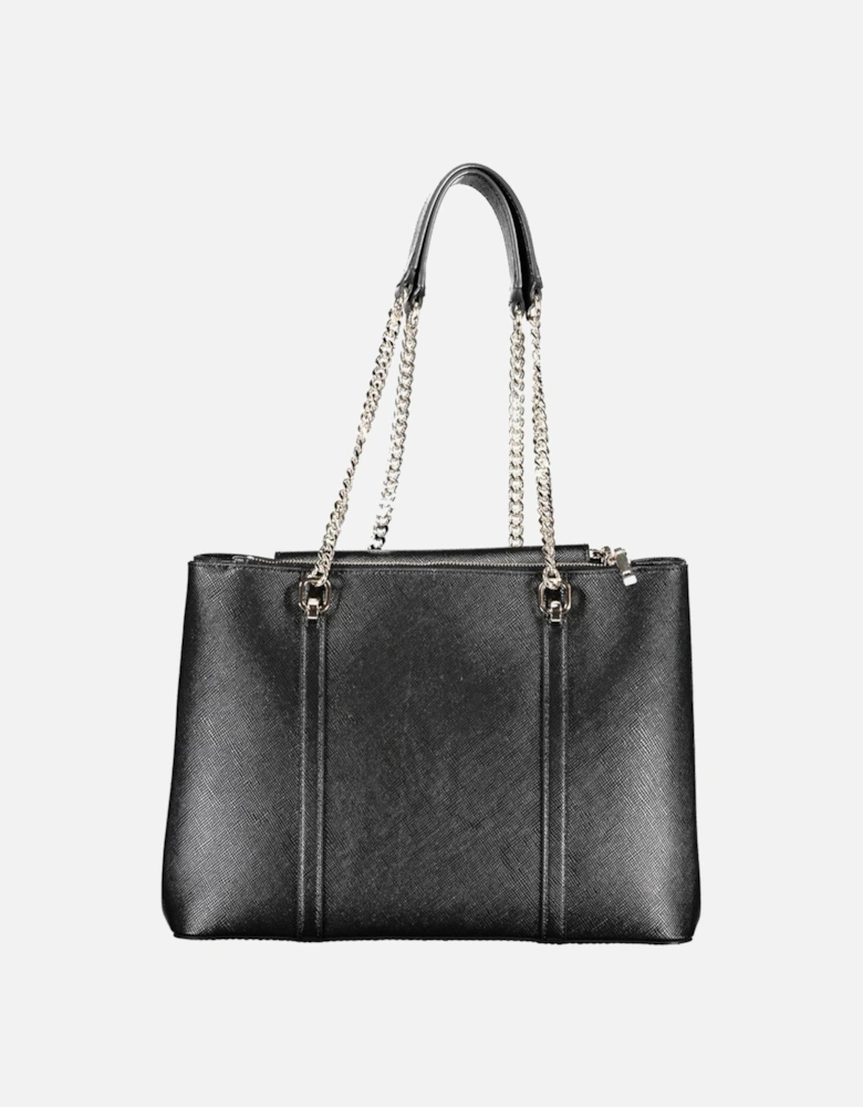Contrasting Detail Snap Closure Bag with Two Compartments and Pockets