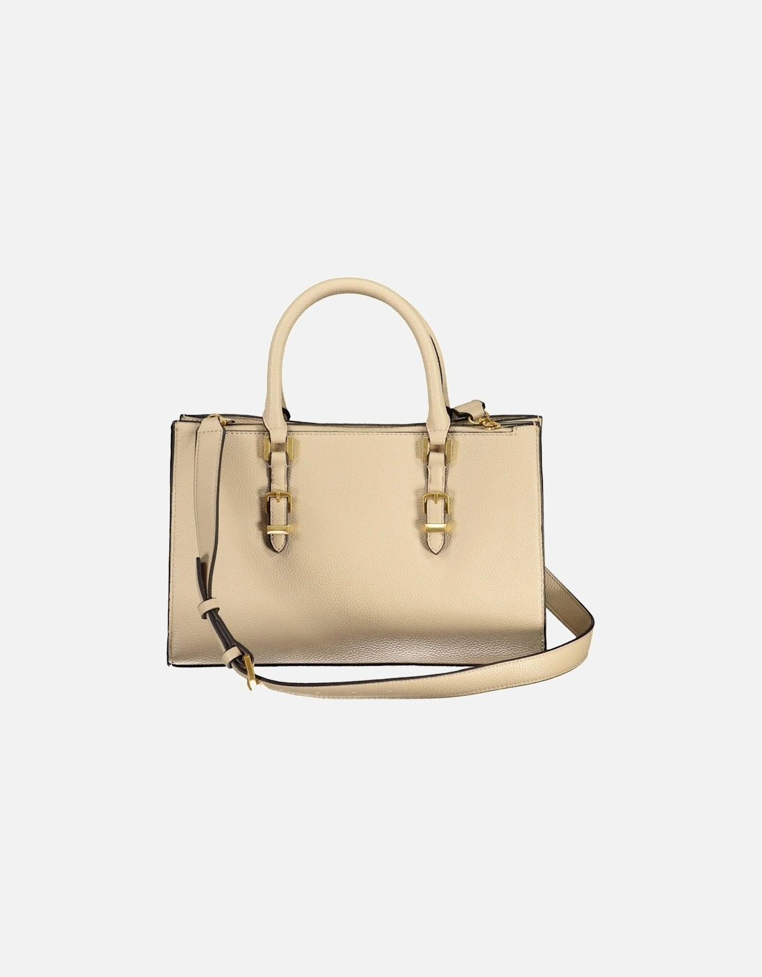 Beige Multi-Compartment Handbag with Removable Strap and Contrasting