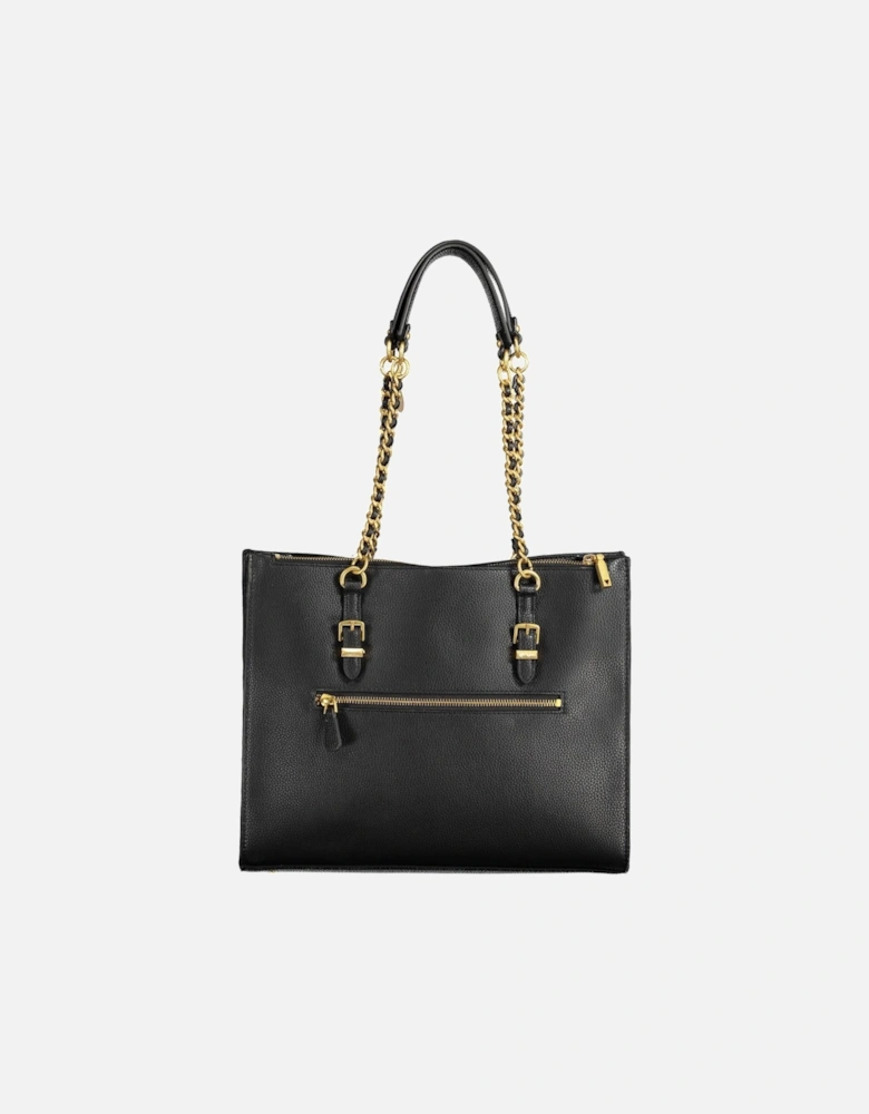 Chic Black Shoulder Bag with Chain Handles and Ample Storage Women