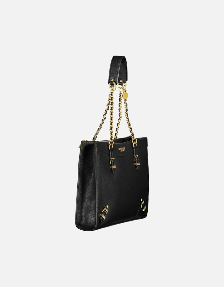 Chic Black Shoulder Bag with Chain Handles and Ample Storage Women