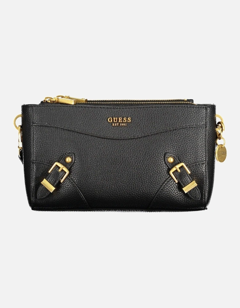 Versatile Black Handbag with Adjustable Shoulder Straps and Multiple