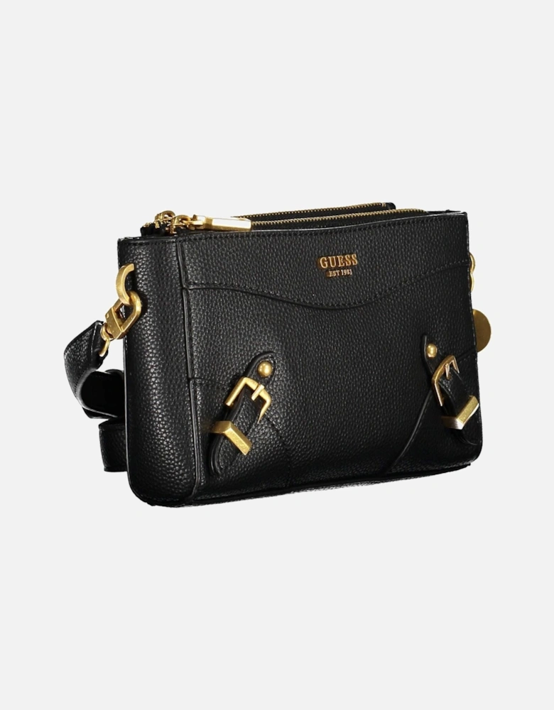 Versatile Black Handbag with Adjustable Shoulder Straps and Multiple