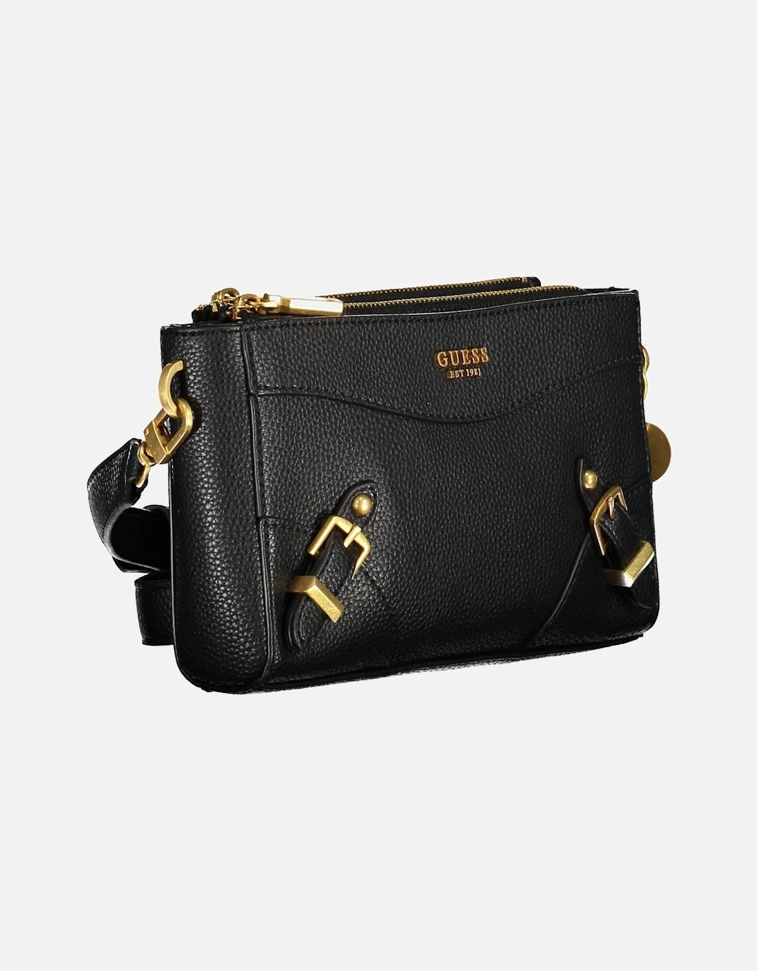 Versatile Black Handbag with Adjustable Shoulder Straps and Multiple