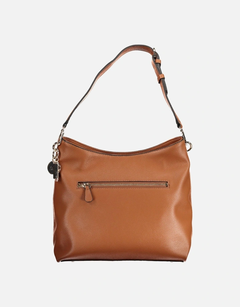 Sophisticated Brown Shoulder Bag with Adjustable Strap and Iconic Logo