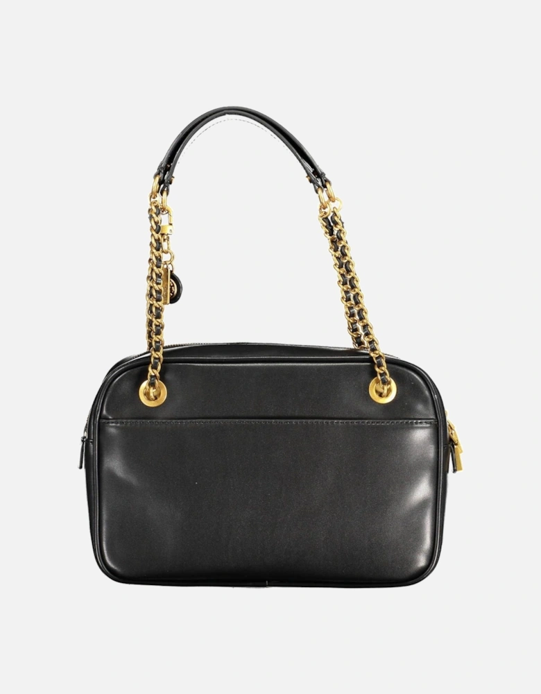 Versatile Black Shoulder Bag with Chain Handles and Multiple Pockets
