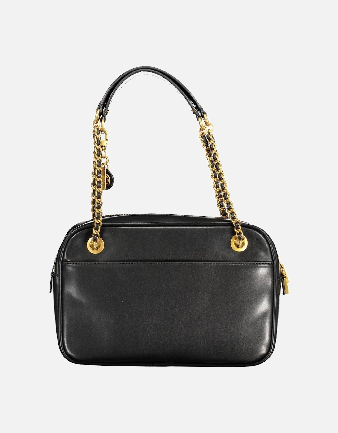 Versatile Black Shoulder Bag with Chain Handles and Multiple Pockets