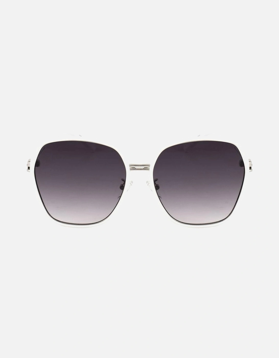 Metal Frame Sunglasses with Grey Gradient Lens Women - White
