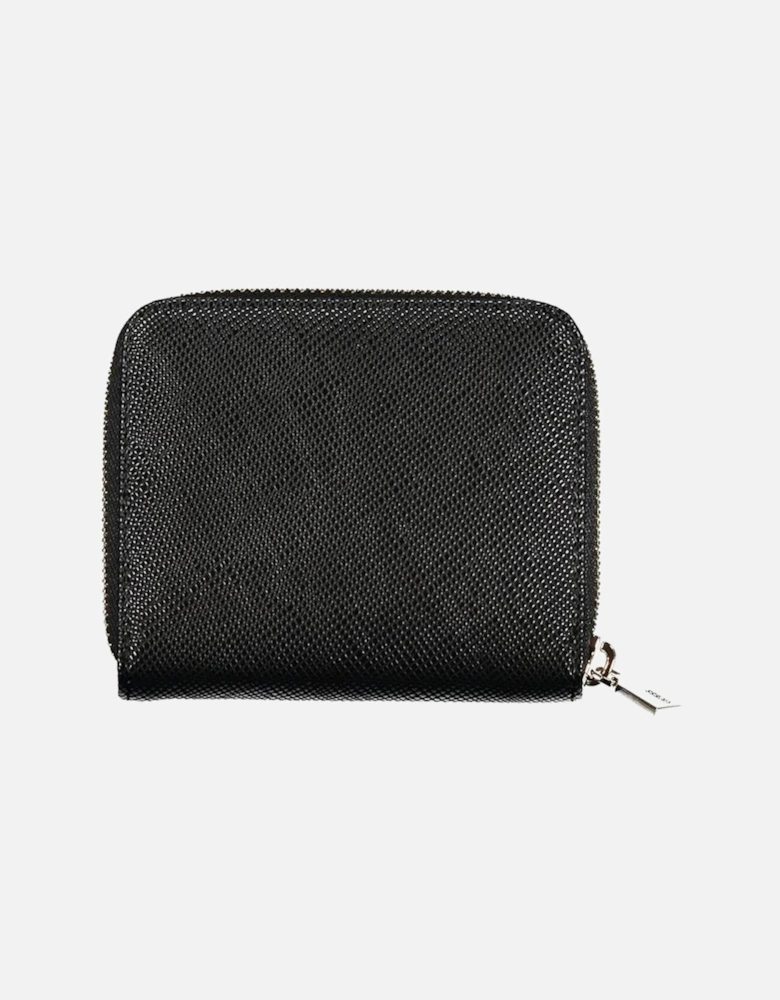 Zip Closure Wallet with Card Spaces and Logo Women - Black