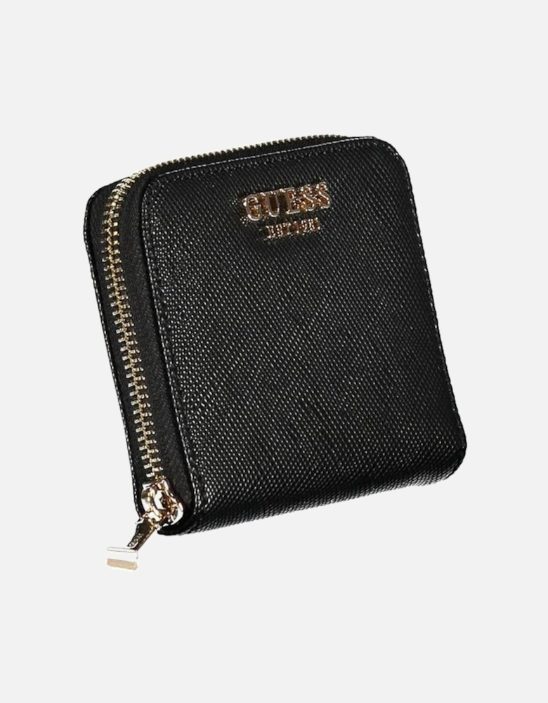 Zip Closure Wallet with Card Spaces and Logo Women - Black