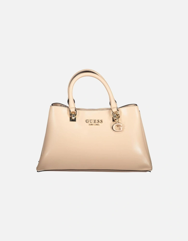 Leather Shoulder Bag with Gold Hardware Women - Beige Handbags