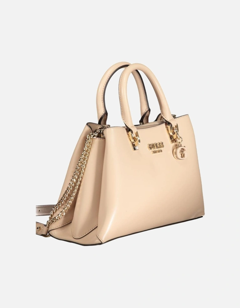 Leather Shoulder Bag with Gold Hardware Women - Beige Handbags