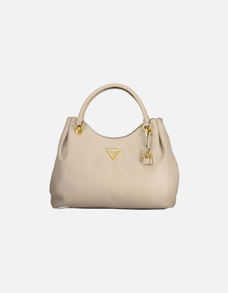 Leather Tote Bag with Gold Hardware Women - Beige Handbags