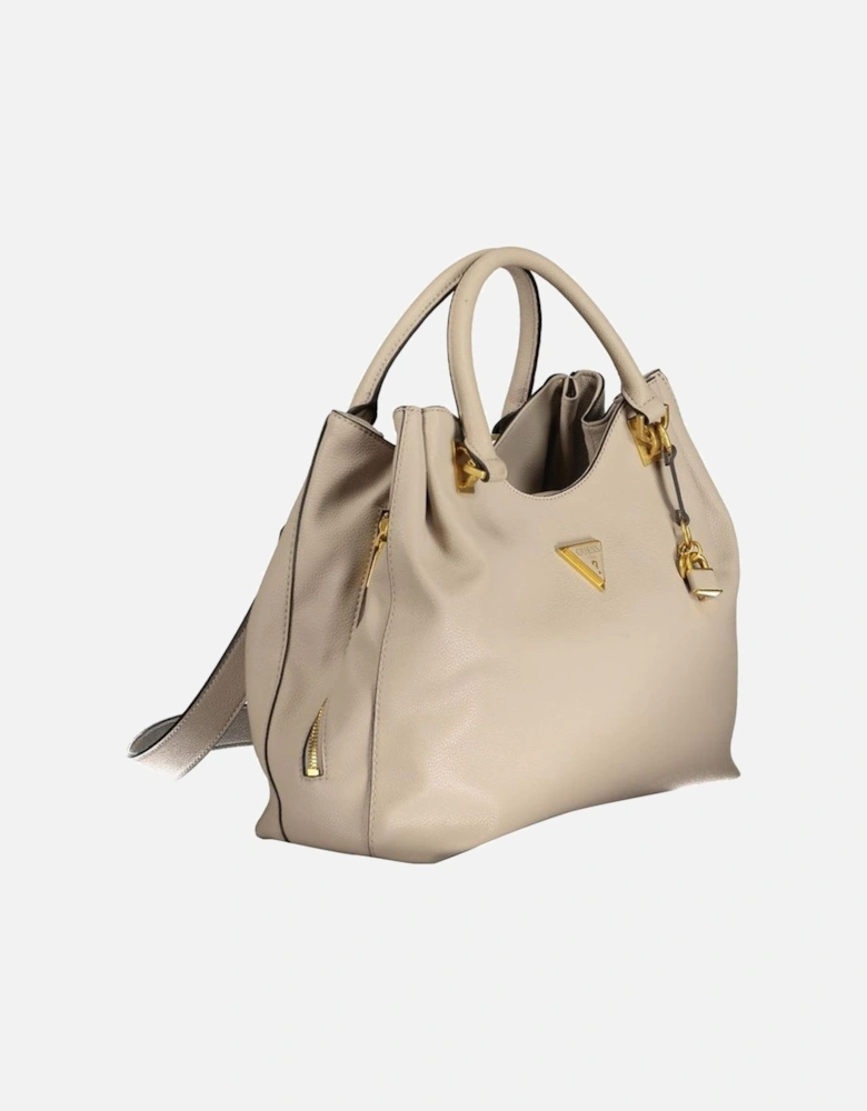 Leather Tote Bag with Gold Hardware Women - Beige Handbags