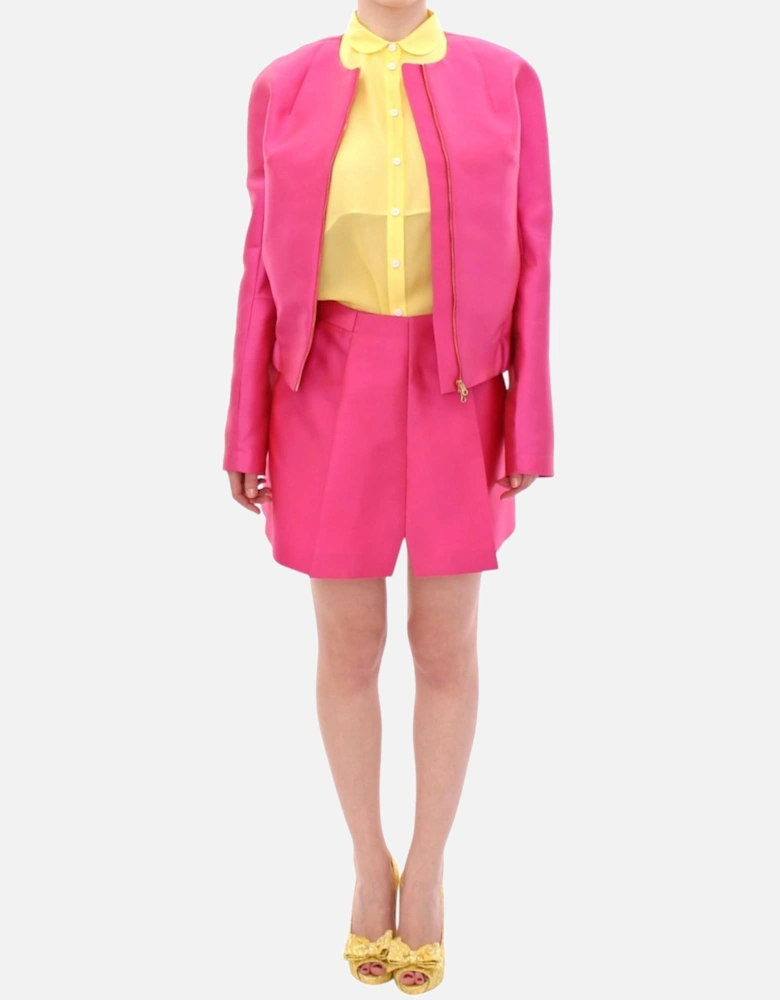 Silk Blend Full Zipper Jacket Women - Pink Jackets
